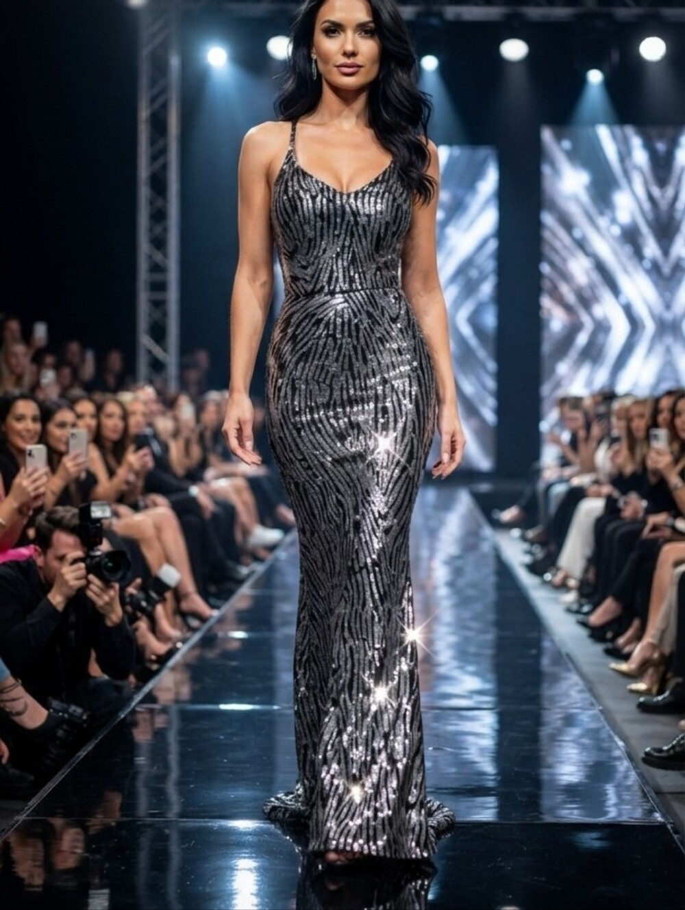 BLACK SEQUINED A LINE SLEEVELESS SPECIAL EVENT MAXI DRESS